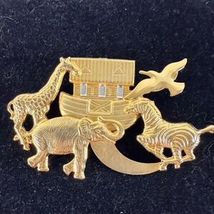 Vintage Gold -Tone Animal Brooch with Noah's Ark Design